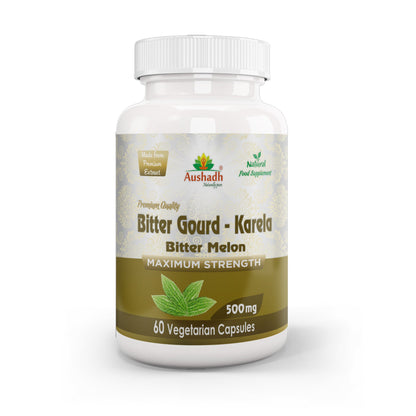 Aushadh Karela (Bitter Gourd) Capsules Glucose Wellness Support - Vegan, Gluten Free, Non-GMO, 60 Capsules