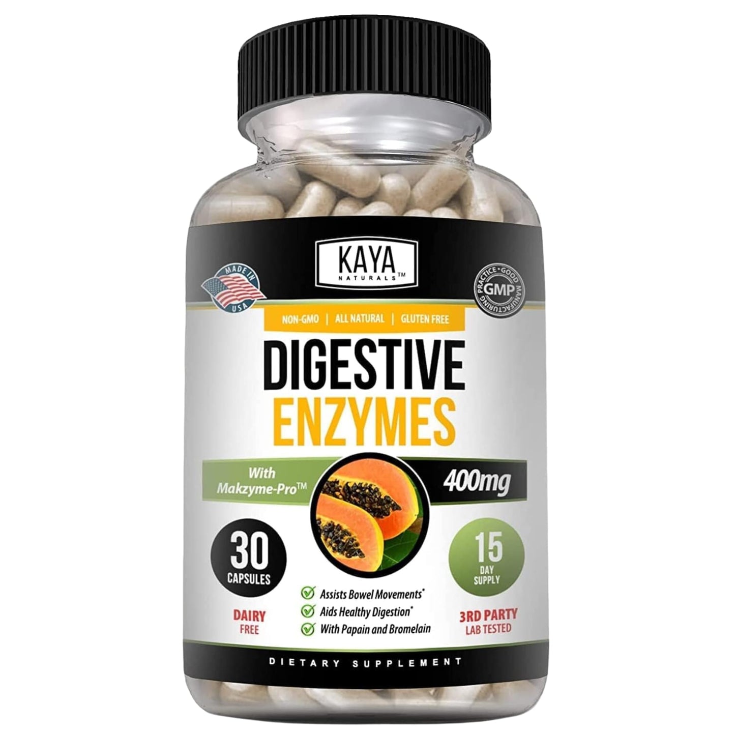 Kaya Naturals Digestive Enzymes with Prebiotics & Probiotics – 30 Veggie Caps