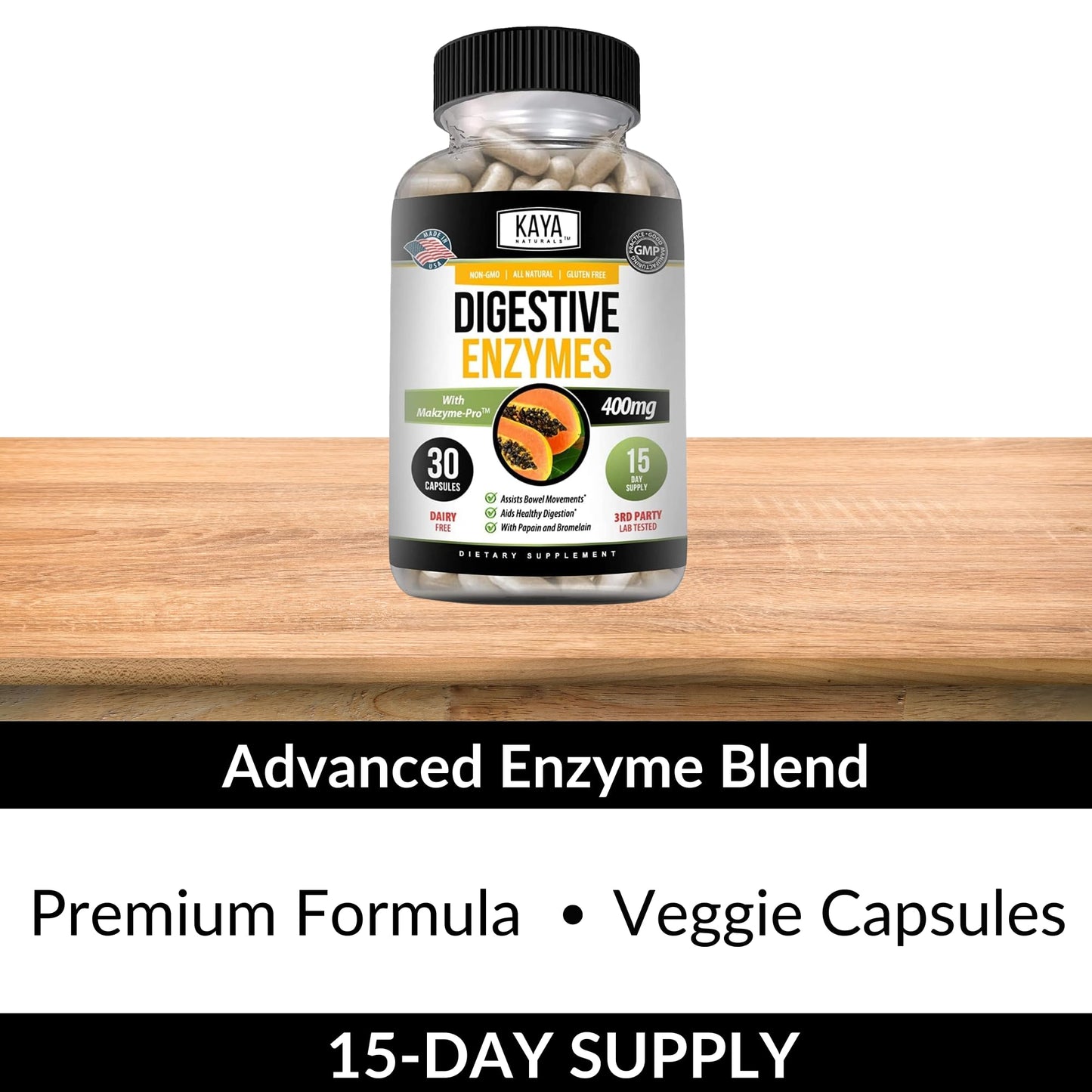 Kaya Naturals Digestive Enzymes with Prebiotics & Probiotics – 30 Veggie Caps