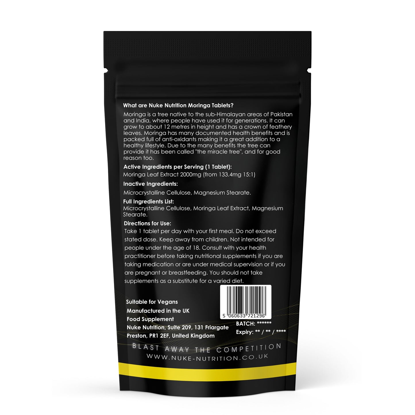 Moringa 2000mg Superfood High Strength Extract Immune Booster Vitamins A, C, E Minerals Calcium, Iron & Potassium Tablets