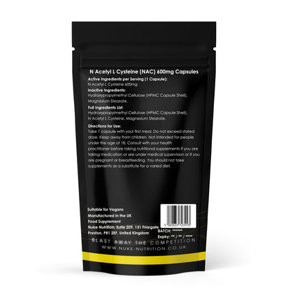 NAC (N-Acetyl Cysteine) 600mg Capsules Max Strength Amino Acid with High Bioavailability