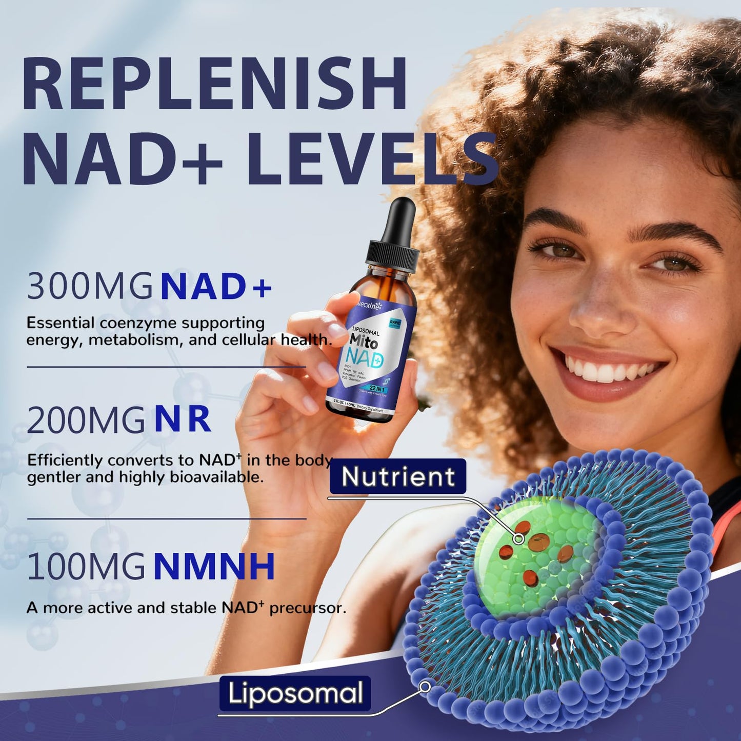 Liposomal NAD+ Drops - NAD+ NR NMNH Supplement for Mitochondrial Health - 60ml