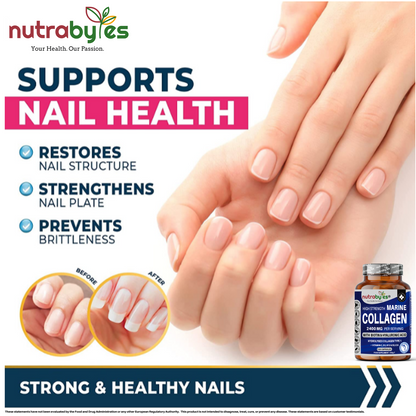 High Strength Marine Collagen Capsules 2400mg | 120 Capsules with Vitamin C, Hyaluronic Acid & Biotin | Made in UK