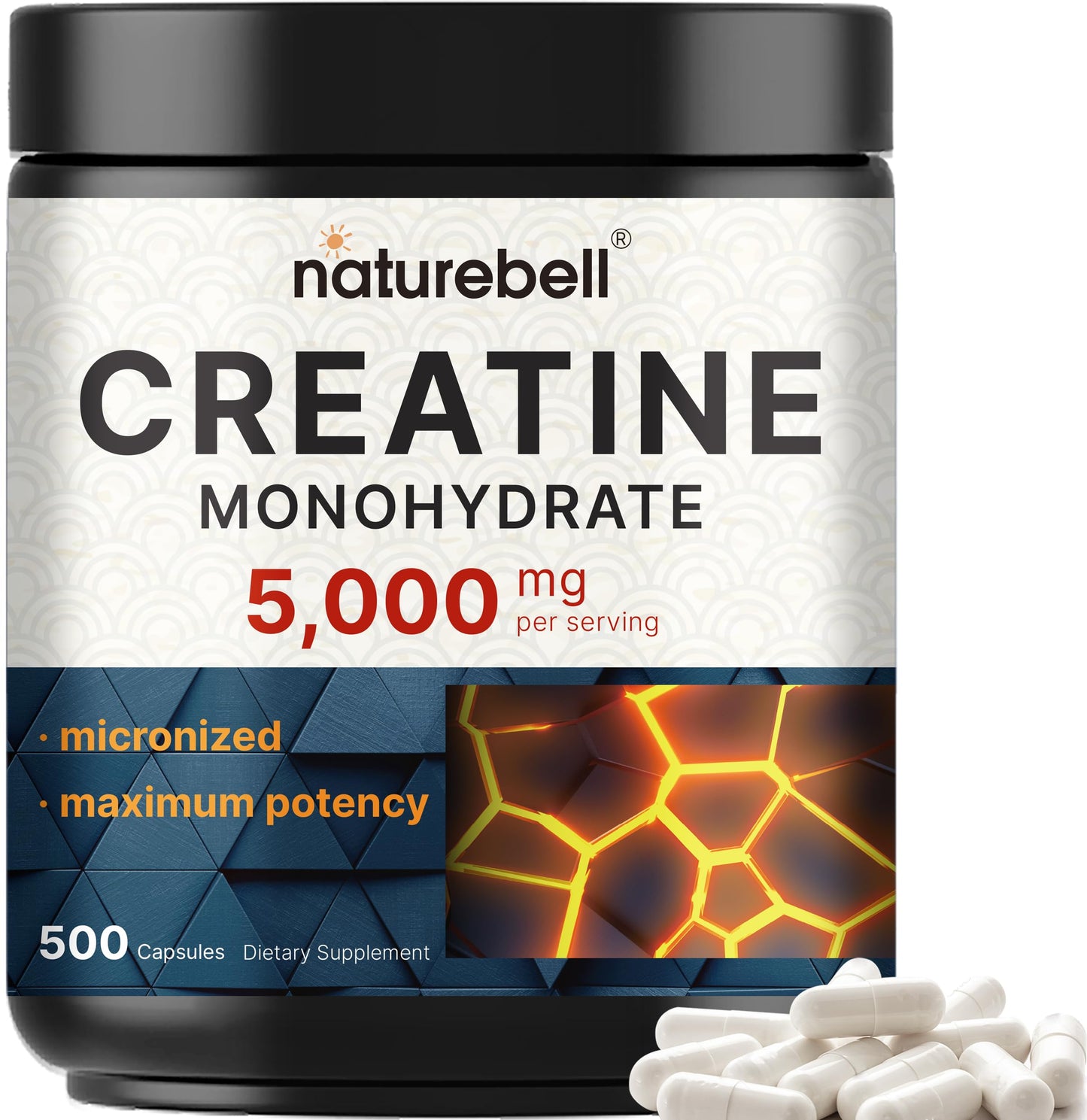 NatureBell Creatine Monohydrate Capsules – 5,000mg per Serving, 500 Count | Unflavored Micronized