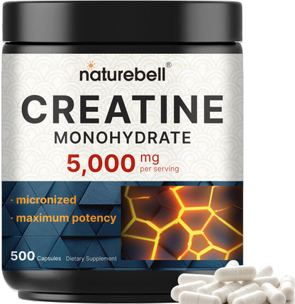 NatureBell Creatine Monohydrate Capsules – 5,000mg per Serving, 500 Count | Unflavored Micronized