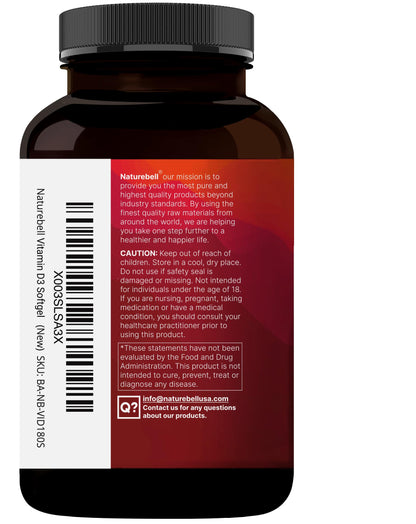 NatureBell Vitamin D3 50,000 IU + K2 200 mcg — Weekly Softgel with Coconut Oil (MK-7, Non-GMO)