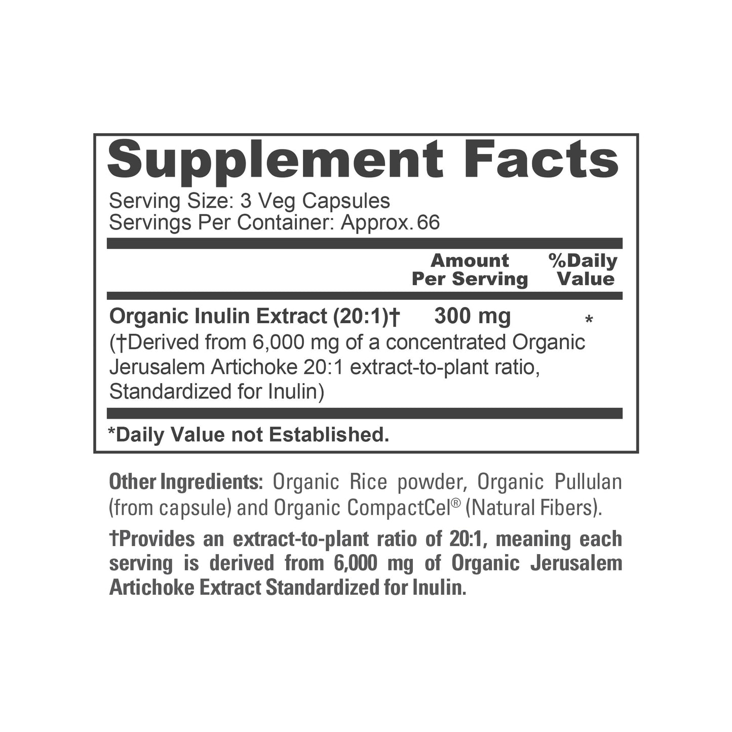 NusaPure Inulin Powder 20:1 Extract – 300 mg per Serving (equiv. 6,000 mg) | 200 Veggie Capsules | USDA Organic, Non-GMO, Vegetarian & Vegan