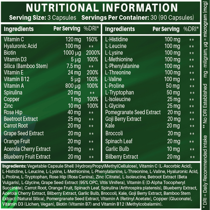 Advanced Vegan Collagen | Plant-Based Ingredients Including Essential Amino Acids | 90 Capsules | 1 Month | Hair, Skin, Nails and Joints | Collagen Supplements for Men & Women