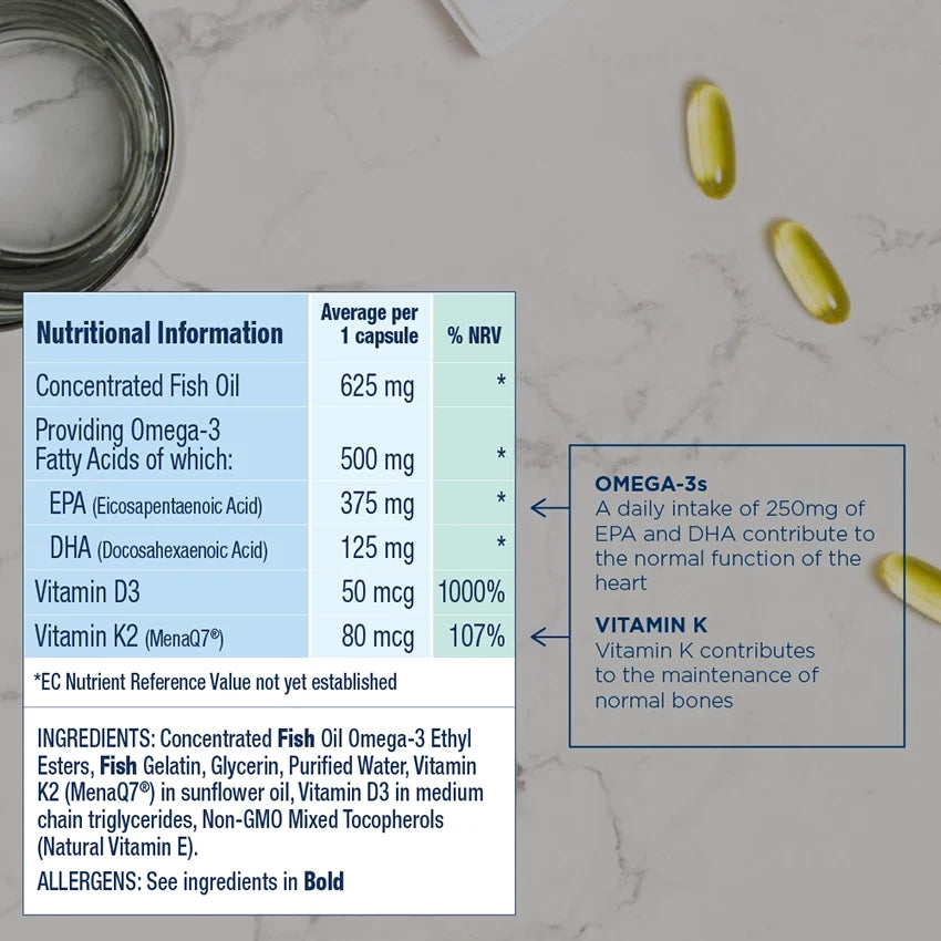 OMEGA-3 + K2 & D3 Omega-3 Fish Oil Capsules