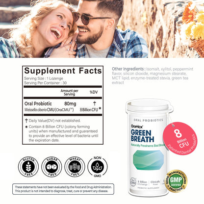 OraTicx Oral Probiotics Green Breath - Mint Lozenges, 8B CFU, 2-Pack