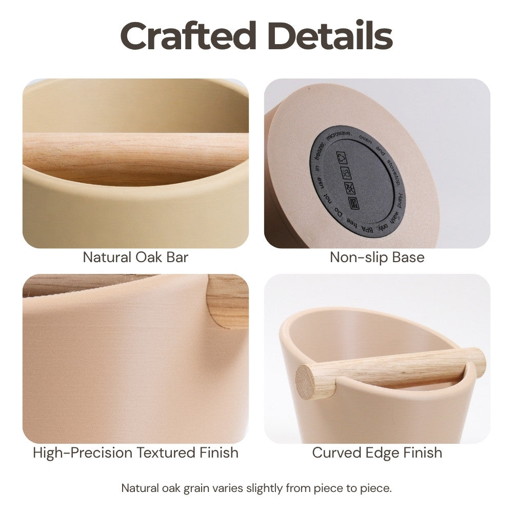 Oval Espresso Knock Box with Oak Bar KNOCDIC®