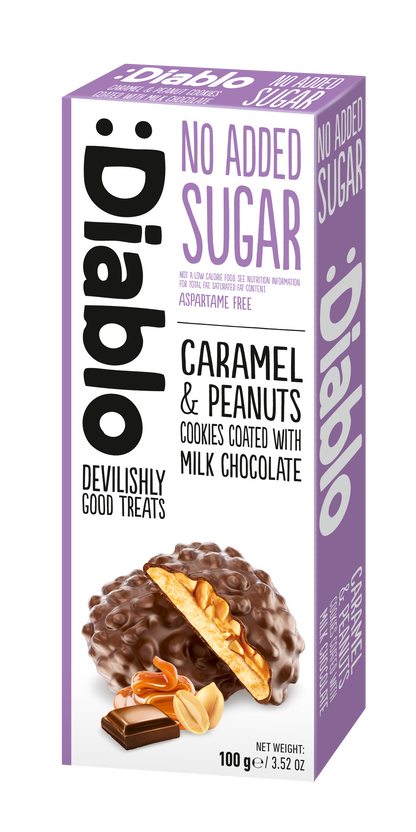 Caramel & Peanut Cookies coated with Milk Chocolate(100g) Diablo Sugar Free