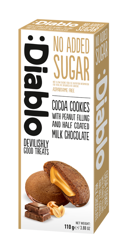 Cocoa Cookies with Peanut Filling and Half Coated Milk Chocolate (110g) Diablo Sugar Free
