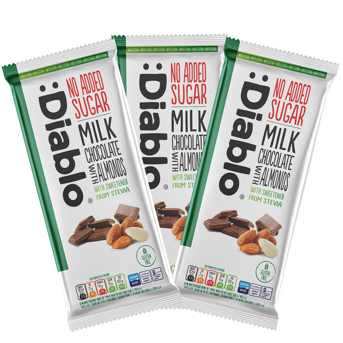 Milk Chocolate with Almonds with Stevia (75g) Diablo Sugar Free