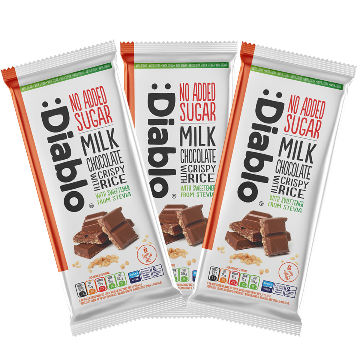 Milk Chocolate with Crispy Rice with Stevia (75g) Diablo Sugar Free