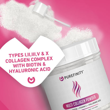 PUREFINITY Collagen Peptides for Women – Type I/II/III/V & X, Biotin & Hyaluronic Acid, 10.7oz
