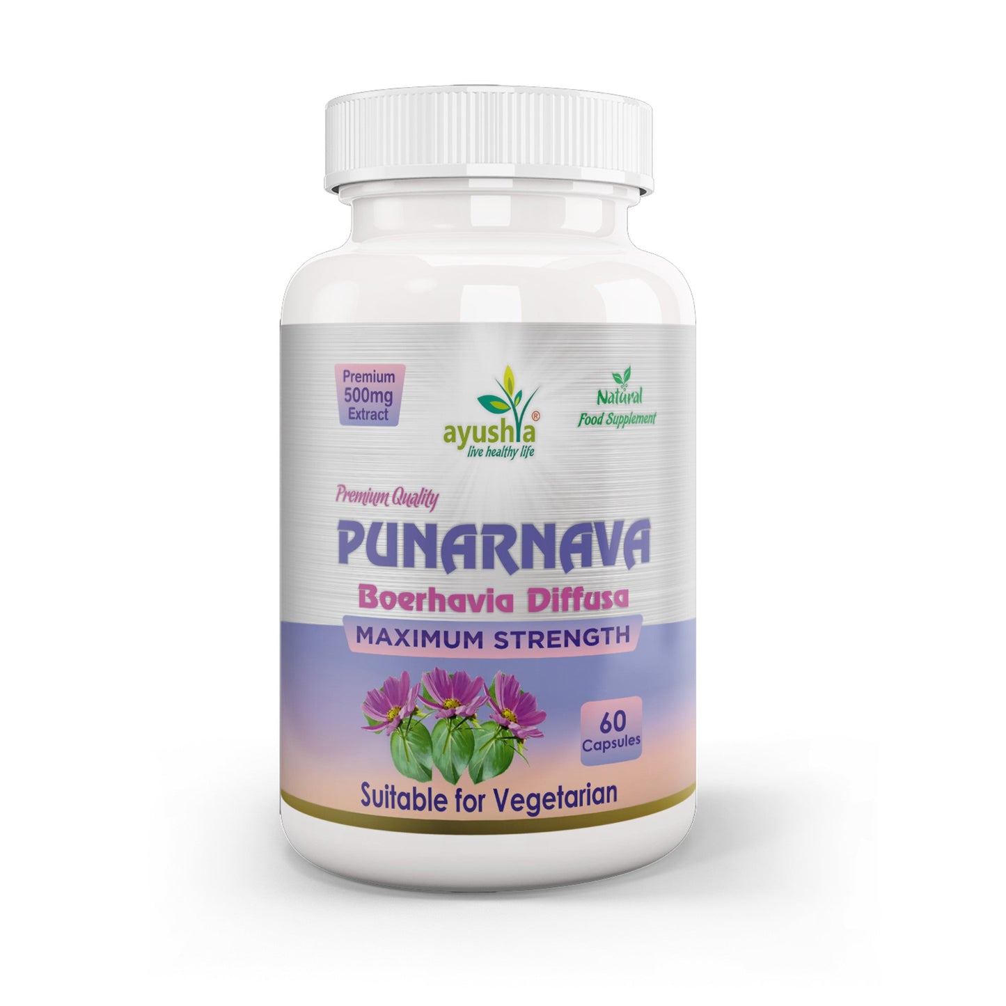 Ayushya Punarnava Capsules (Boerhavia Diffusa, Hogweed) Urinary Wellness Support - Vegan, Gluten Free, Non-GMO, 60 Capsules