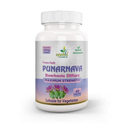 Ayushya Punarnava Capsules (Boerhavia Diffusa, Hogweed) Urinary Wellness Support - Vegan, Gluten Free, Non-GMO, 60 Capsules