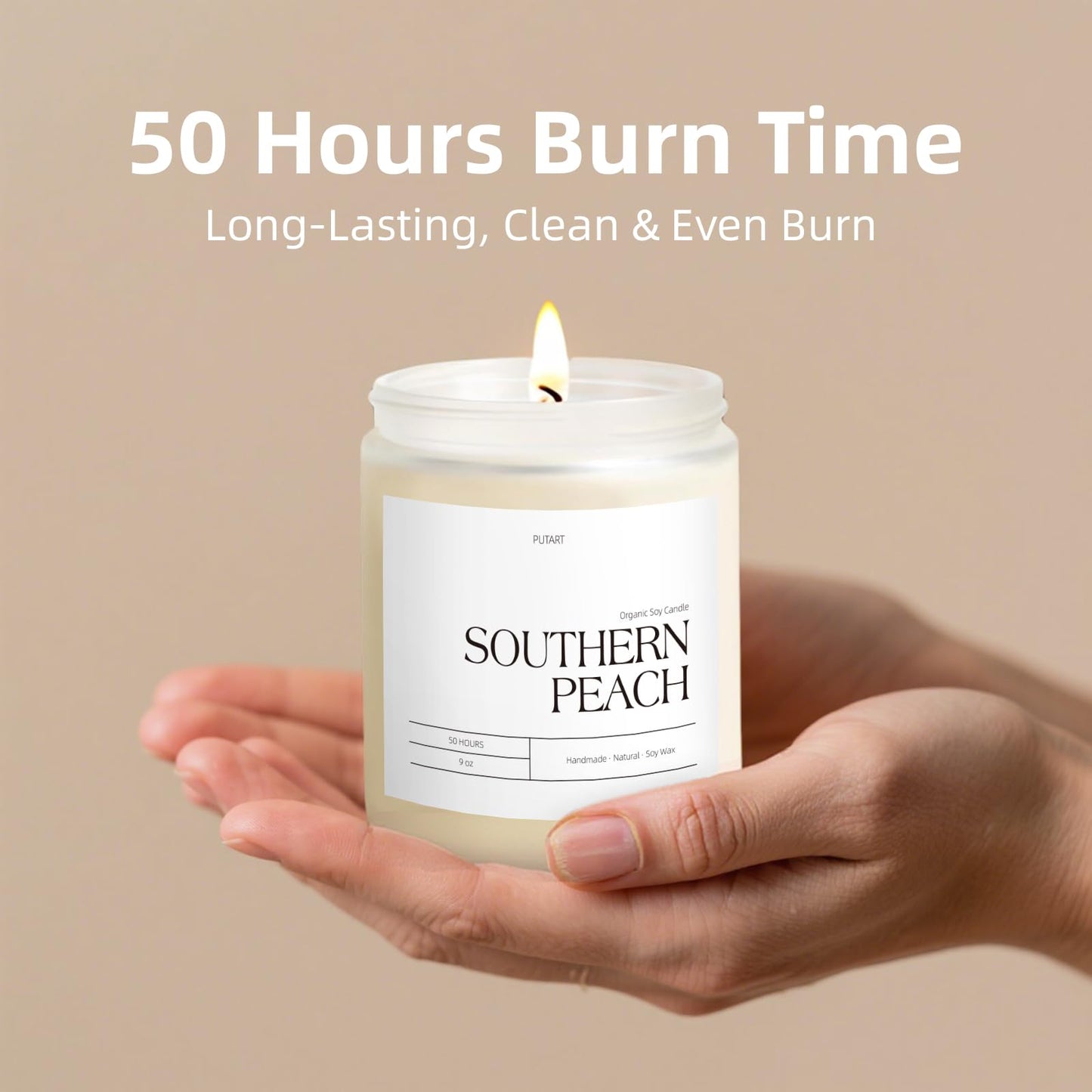 Putart Peach Scented Candle – 9oz Natural Soy Wax, Aromatherapy for Stress Relief