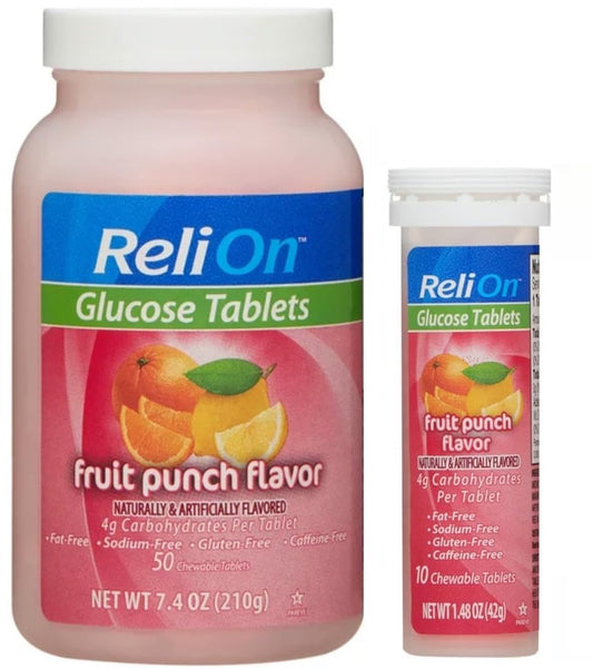 ReliOn Glucose: 50 Tablet Bottle + 10-Tablet On-The-Go Tube (Fruit Punch) BritishVita | Premium UK Vitamins & Wellness Supplements