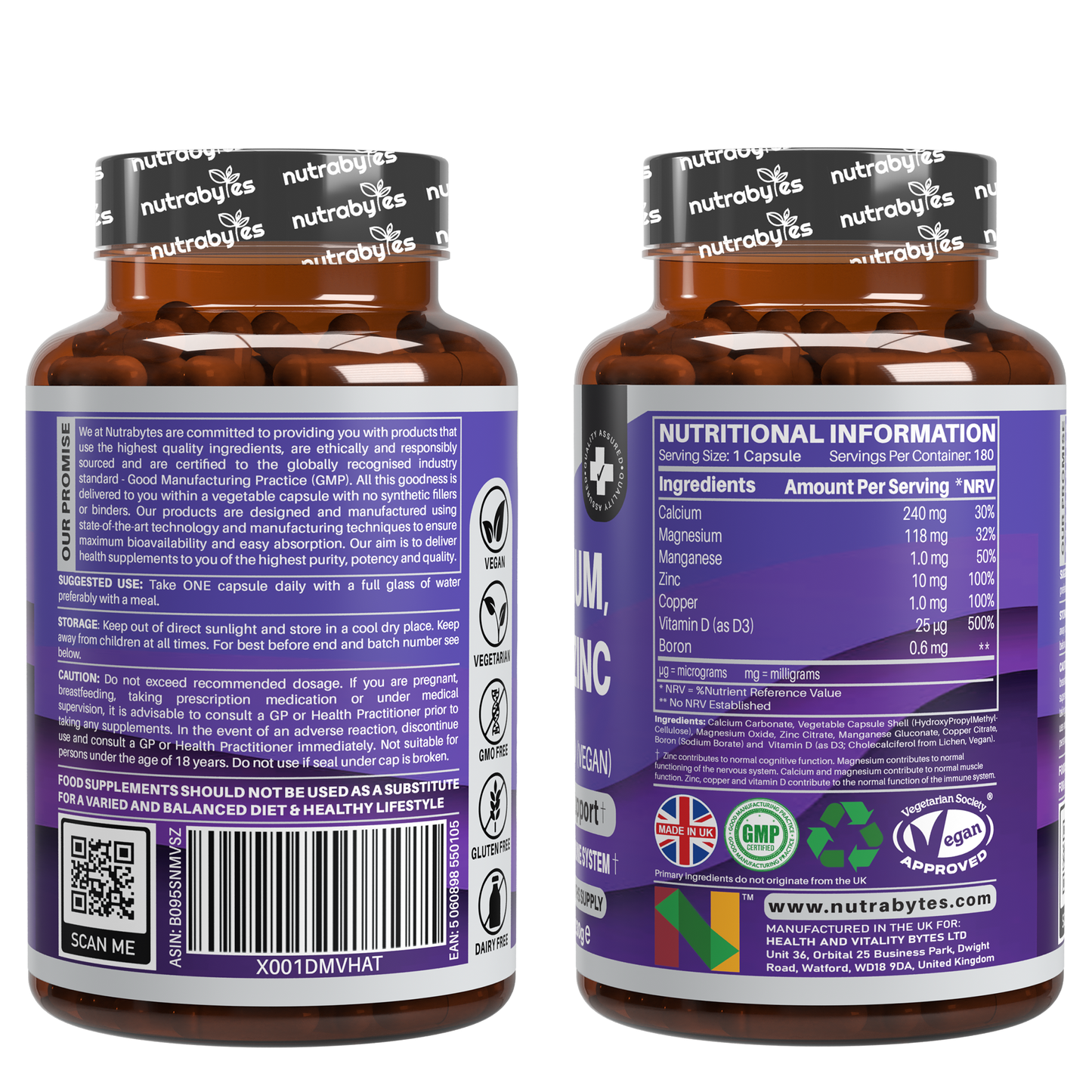 Magnesium, Calcium, Zinc & Vitamin D3 (Vegan D3) | Advanced Immunity Support | 6 Months Supply | Made in the UK