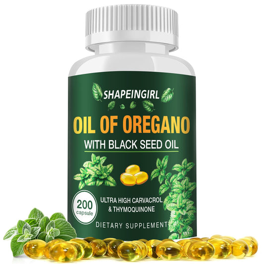 SHAPEINGIRL Organic Oregano Oil Capsules with Black Seed Oil | 200 Softgels BritishVita | Premium UK Vitamins & Wellness Supplements