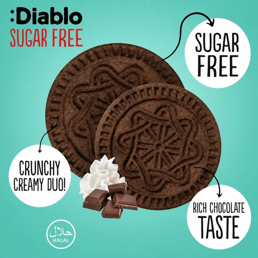 Extra Dark Sandwich Cookies with Vanilla Cream (44g) Diablo Sugar Free