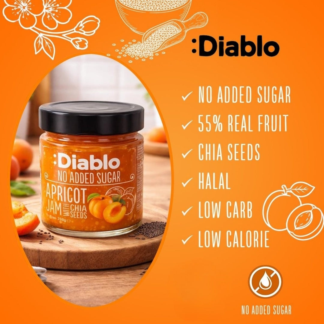 No Added Sugar Apricot & Chia Seed Jam 230g Diablo Sugar Free