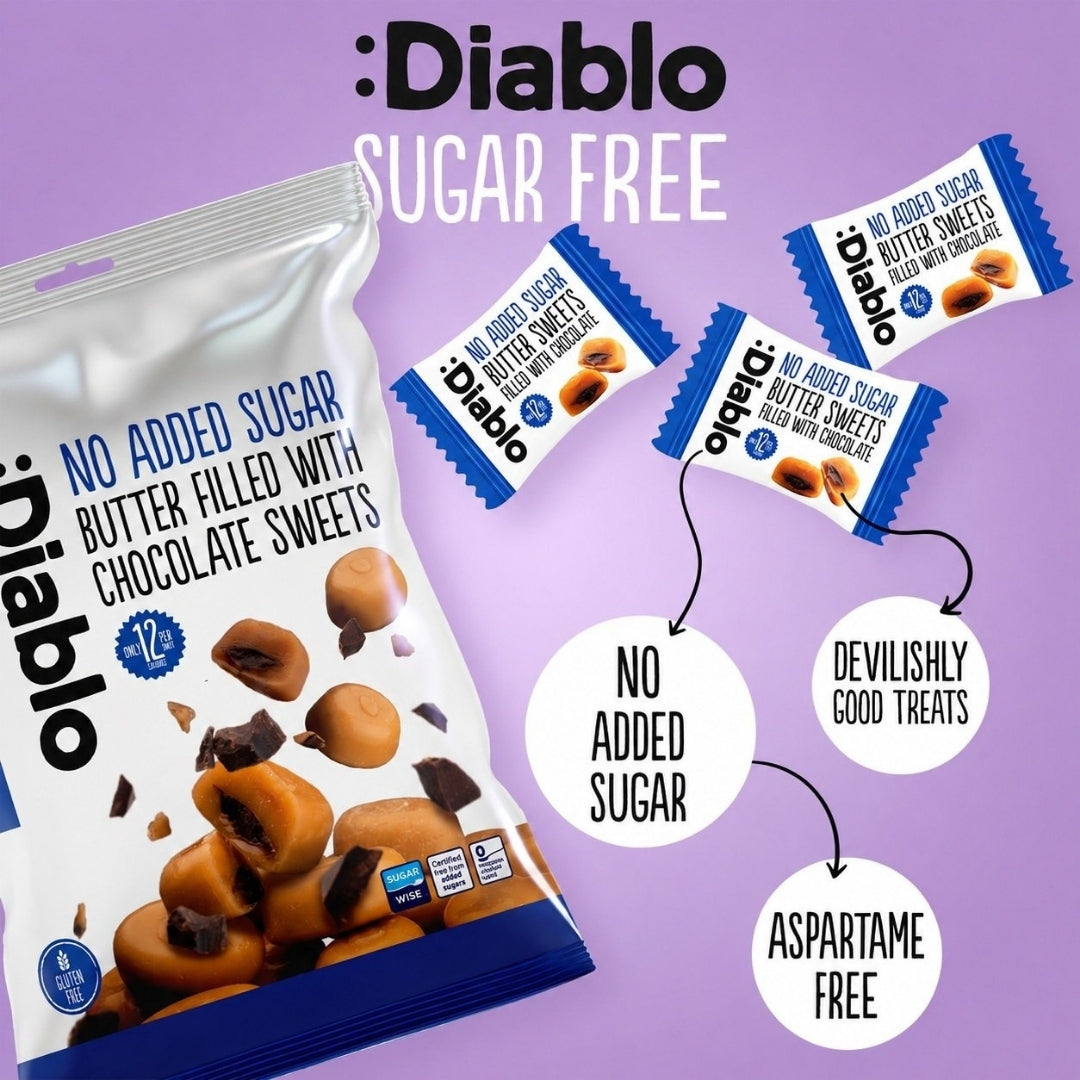 No Added Sugar Butter Filled with Chocolate Sweets (75g) Diablo Sugar Free