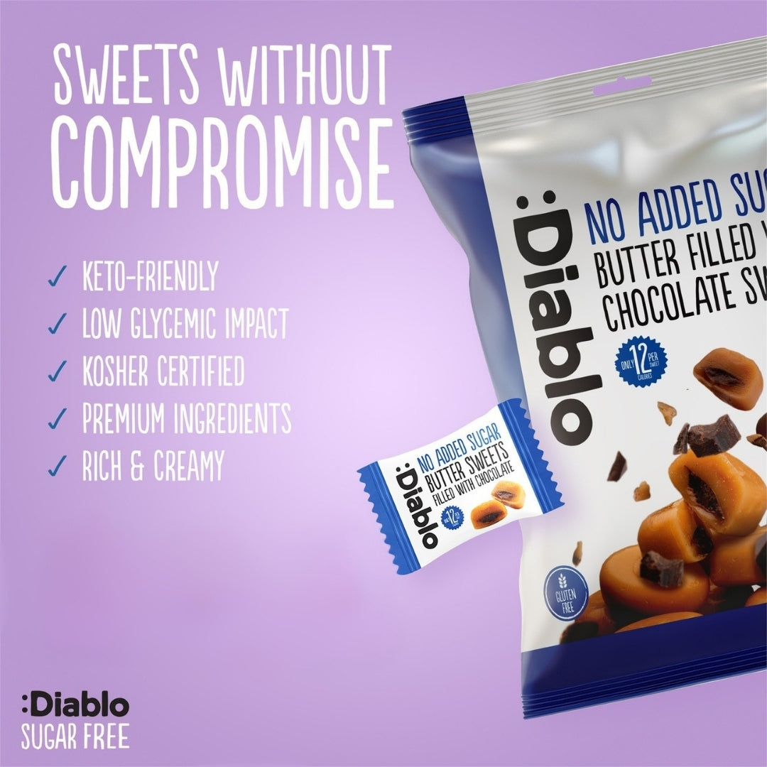No Added Sugar Butter Filled with Chocolate Sweets (75g) Diablo Sugar Free