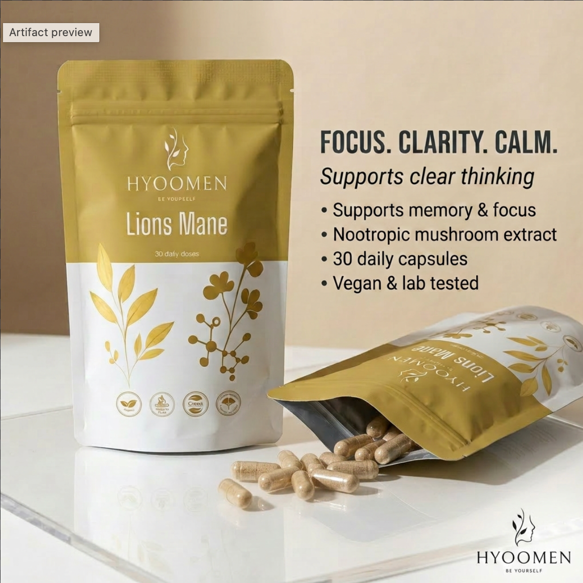 Lion's Mane Capsules 15:1 Extract 500mg Hyoomen