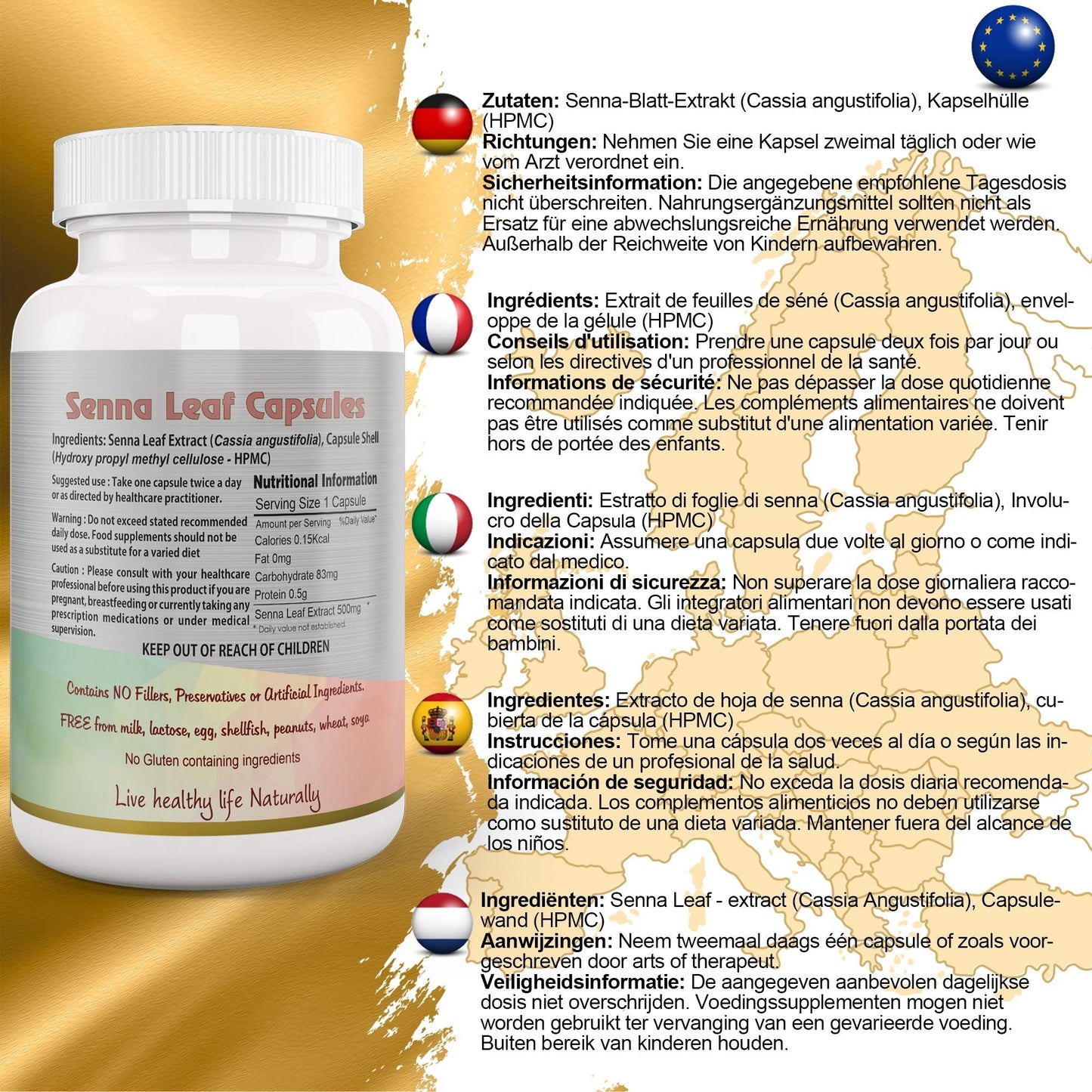 Ayushya Senna Leaf (Cassia angustifolia) Capsules Digestive Regularity Support - Vegan, Gluten Free, Non-GMO, 60 Capsules