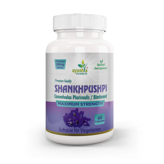 Ayushya Shankhpushpi Capsules (Morning Glory) Calm Focus Support - Vegan, Gluten Free, Non-GMO, 60 Capsules DivyaHerb - Divya Herb Store