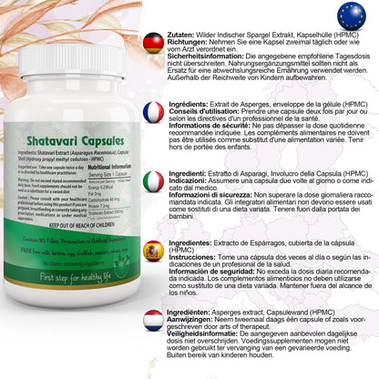 Aushadh Shatavari Capsules (Wild Asparagus) Women’s Wellness Support - Vegan, Gluten Free, Non-GMO, 60 Capsules