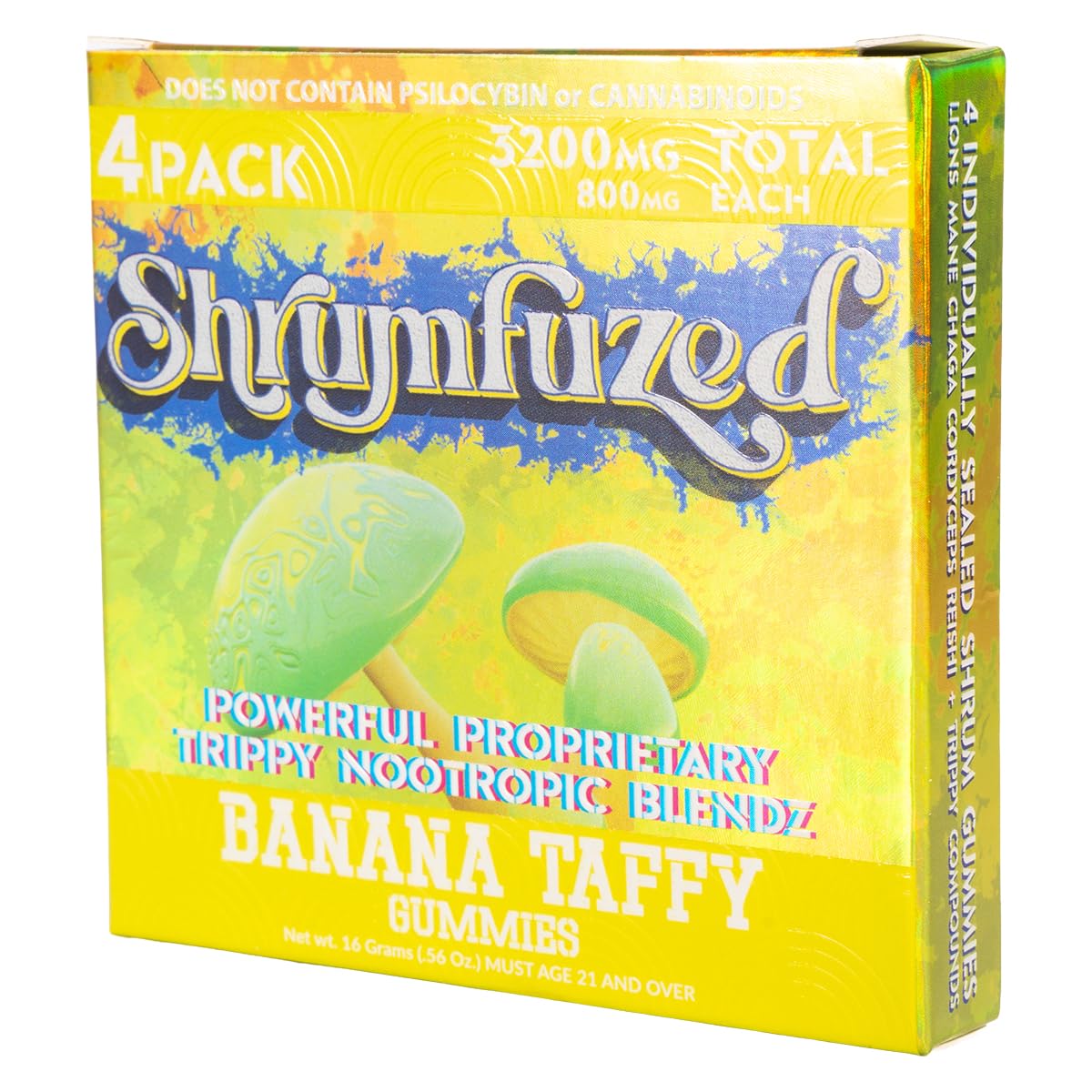 Shrumfuzed Proprietary Nootropic Gummy 3200mg – Lion's Mane, Reishi, Chaga & Cordyceps (4 Mushroom Blend) – Banana Taffy