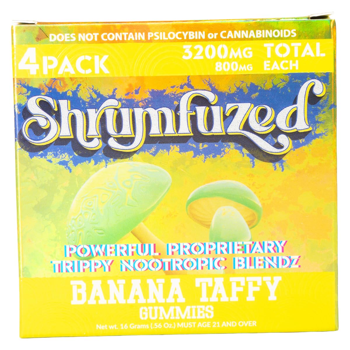 Shrumfuzed Proprietary Nootropic Gummy 3200mg – Lion's Mane, Reishi, Chaga & Cordyceps (4 Mushroom Blend) – Banana Taffy