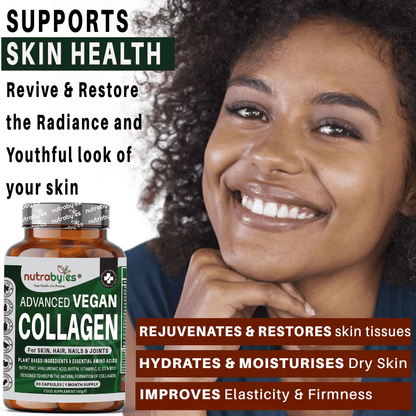 Advanced Vegan Collagen | Plant-Based Ingredients Including Essential Amino Acids | 90 Capsules | 1 Month | Hair, Skin, Nails and Joints | Collagen Supplements for Men & Women