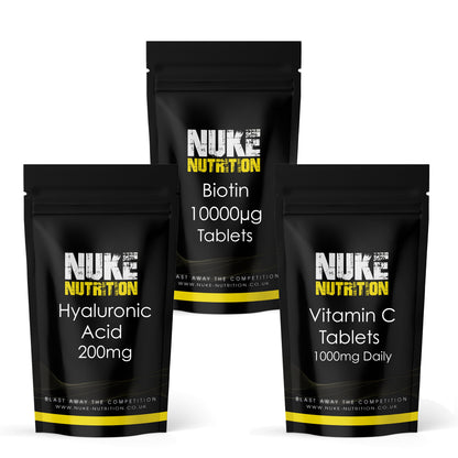 Hair & Skin Care Bundle - Hyaluronic Acid, Vitamin C, Biotin - High Strength x 180 Tablets
