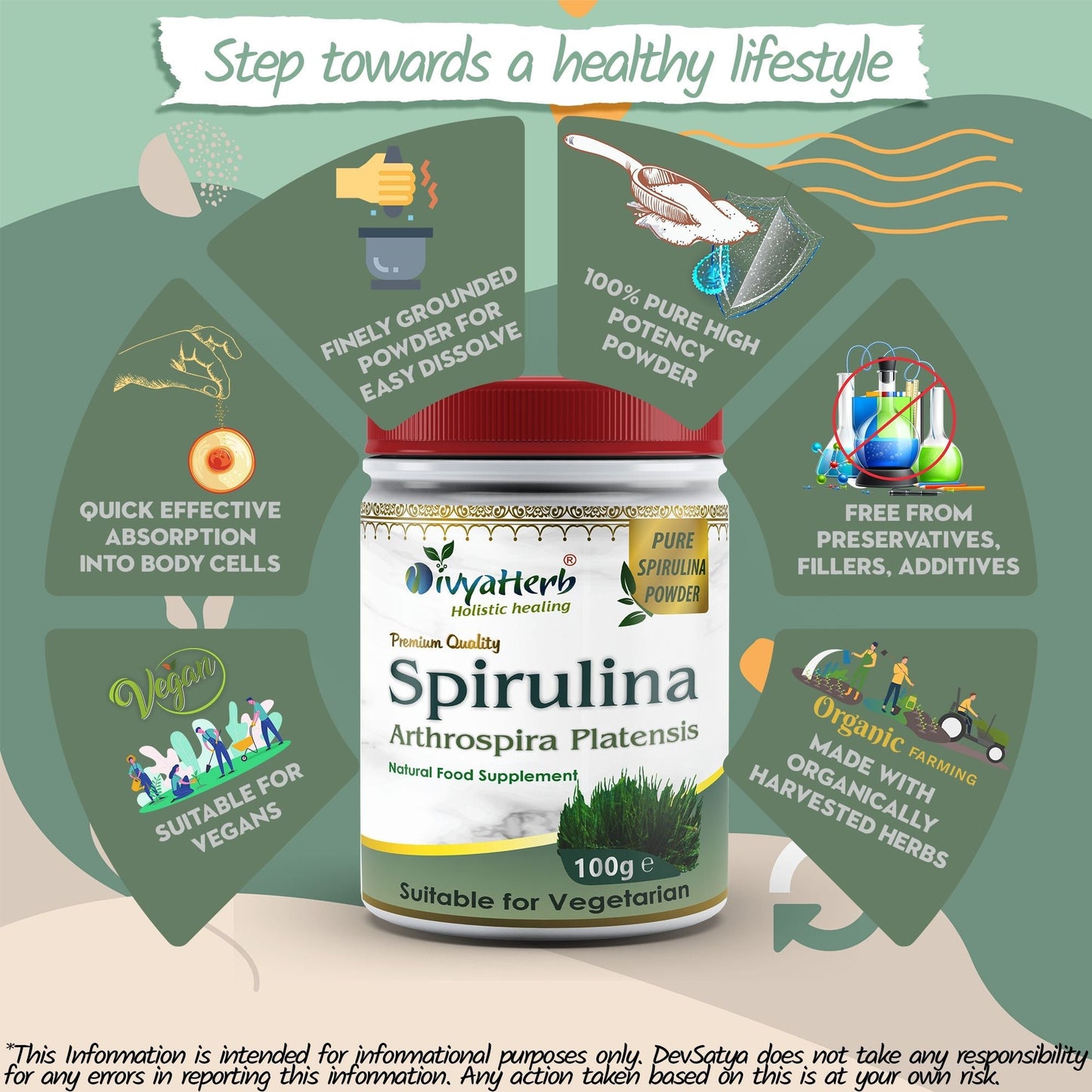 DivyaHerb Spirulina Powder 100 gram - Daily Vitality Support
