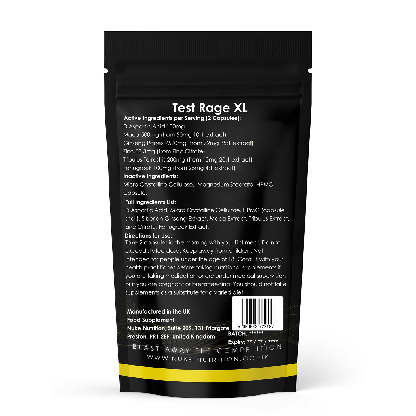 Test Rage XL Testosterone Booster Capsules High Strength Formula - Anabolic Male Enhancer