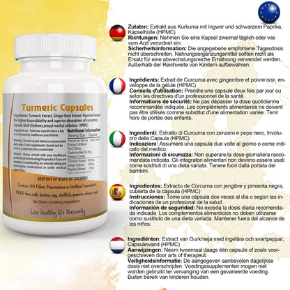 Ayushya Turmeric with Ginger and Black pepper Capsules (Haldi) Joint Comfort & Digestive Support - Vegan, Gluten Free, Non-GMO, 60 Capsules