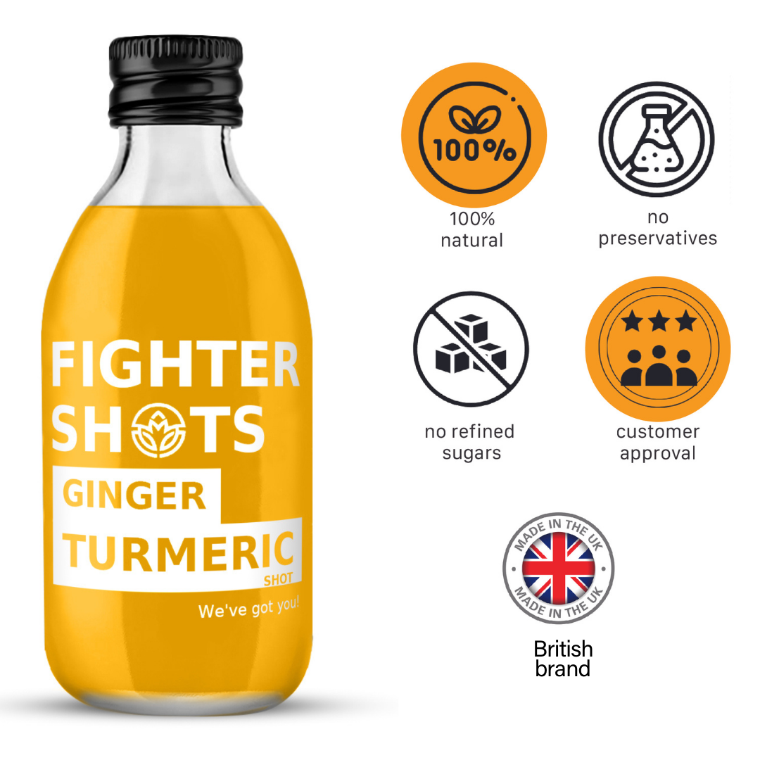 Fighter Shots Organic Ginger + Turmeric Dosing Bottle | 250ml | 150mg Curcumin Per Serving
