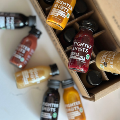 Fighter Shots Vegan Carrot + Ginger + Turmeric Wellness Shot | Cold-Pressed | 60ml | Single or 12-Pack