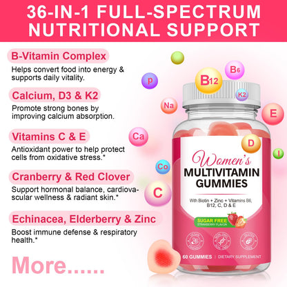 Vceeoy Women's Multivitamin Gummies – Biotin, Zinc & B Vitamins (60 Gummies)