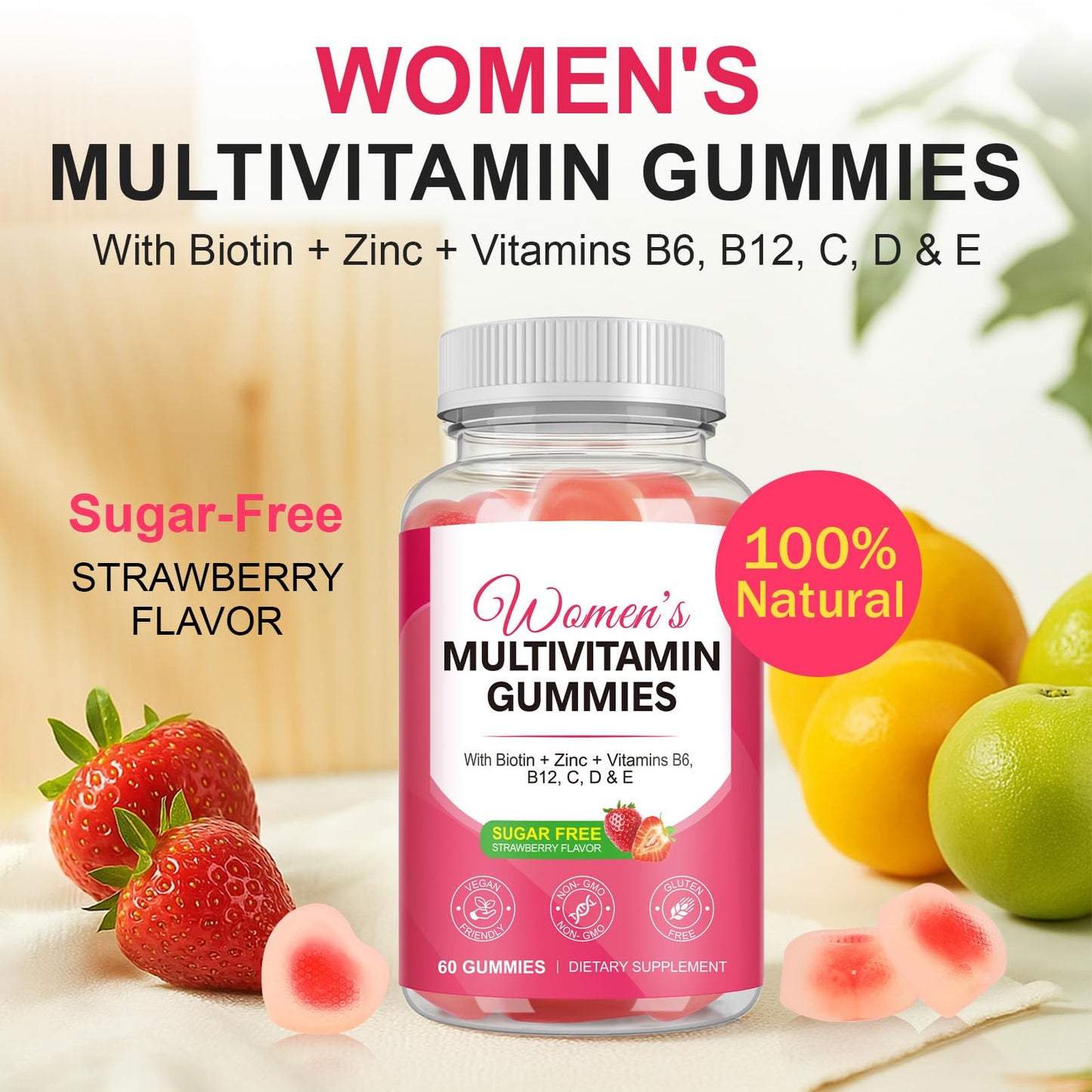 Vceeoy Women's Multivitamin Gummies – Biotin, Zinc & B Vitamins (60 Gummies)