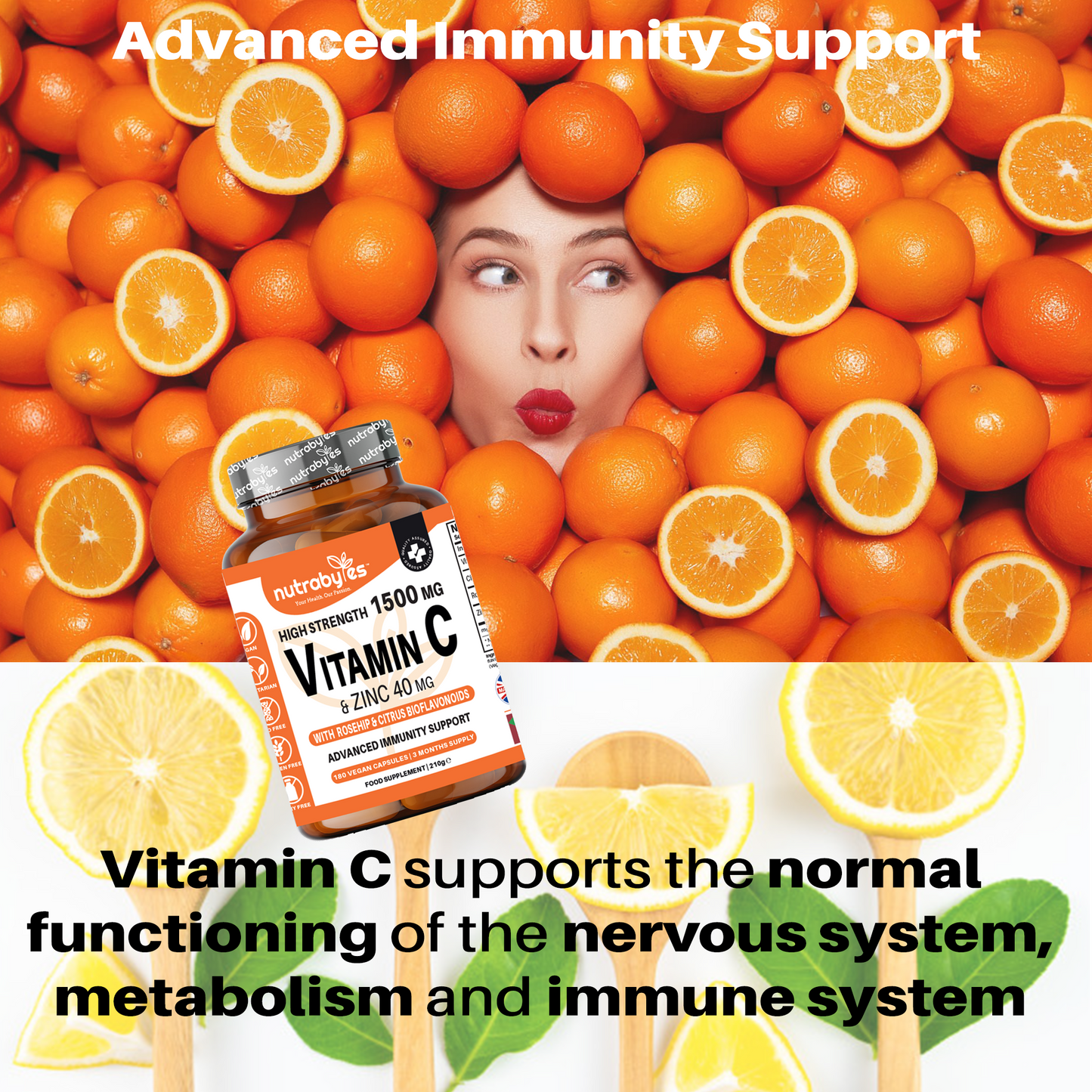 High Strength Vitamin C 1500mg and Zinc 40mg | High Strength Vegan Capsules | Advanced Immunity Support | Sugar Free | 3 Months Supply | Made in the UK