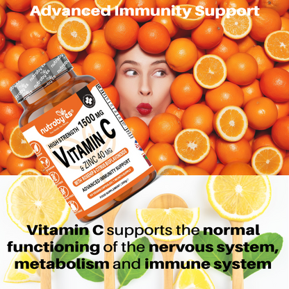 High Strength Vitamin C and Zinc | Advanced Immunity Support | 60 Vegan Capsules | 1 Month Supply | Made in the UK