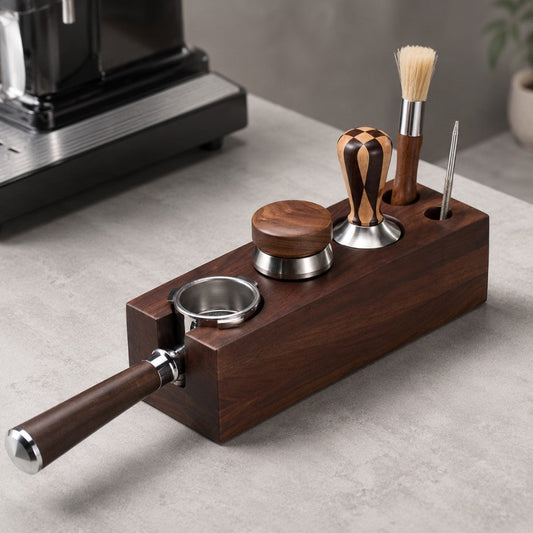 Wooden Espresso Tool Station for Portafilter, Tamper, Distributor & Brush KNOCDIC®