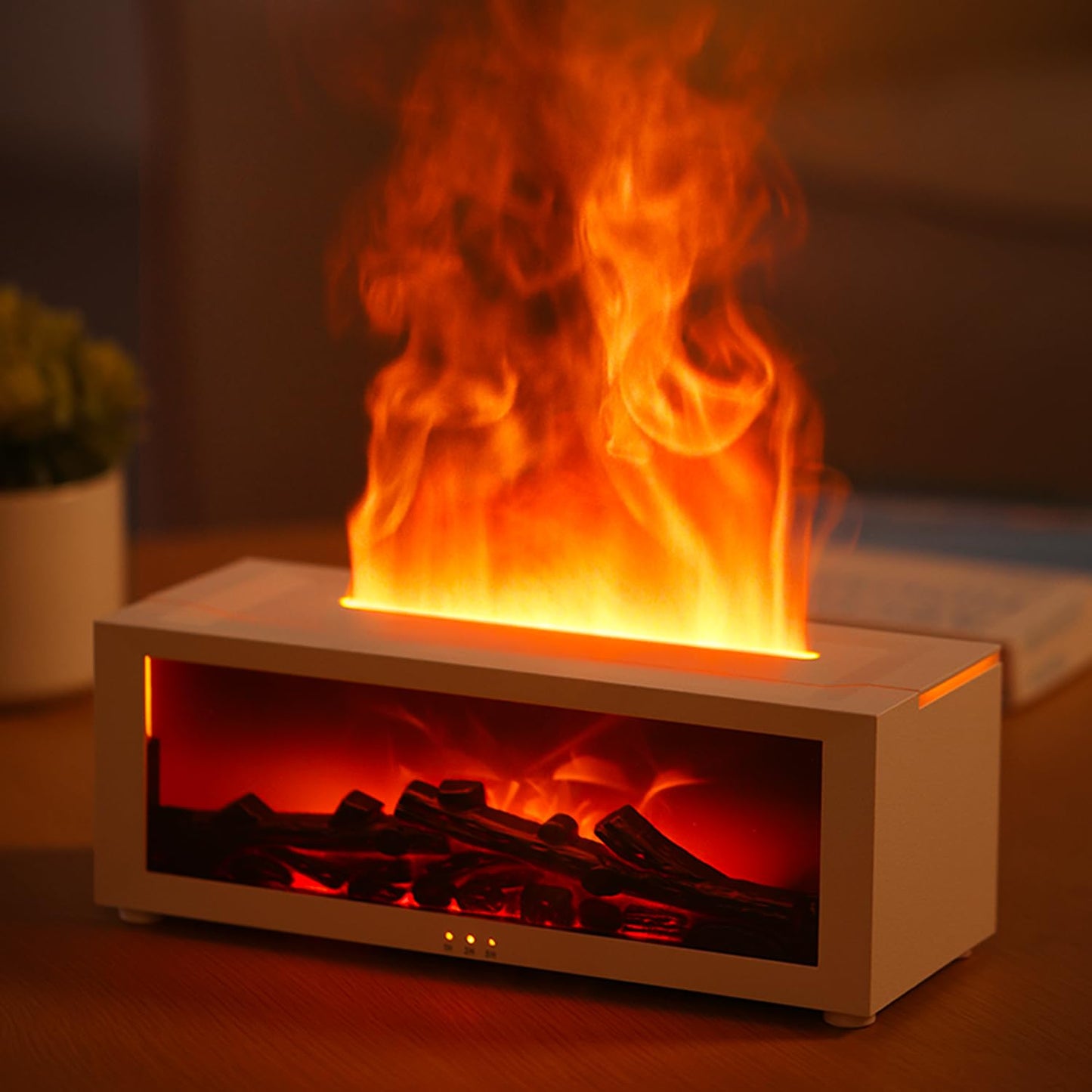 YALEDI Essential Oil Diffuser | 7-Color Fireplace Flame, 150ml Ultrasonic Diffuser with Remote & Timer – White