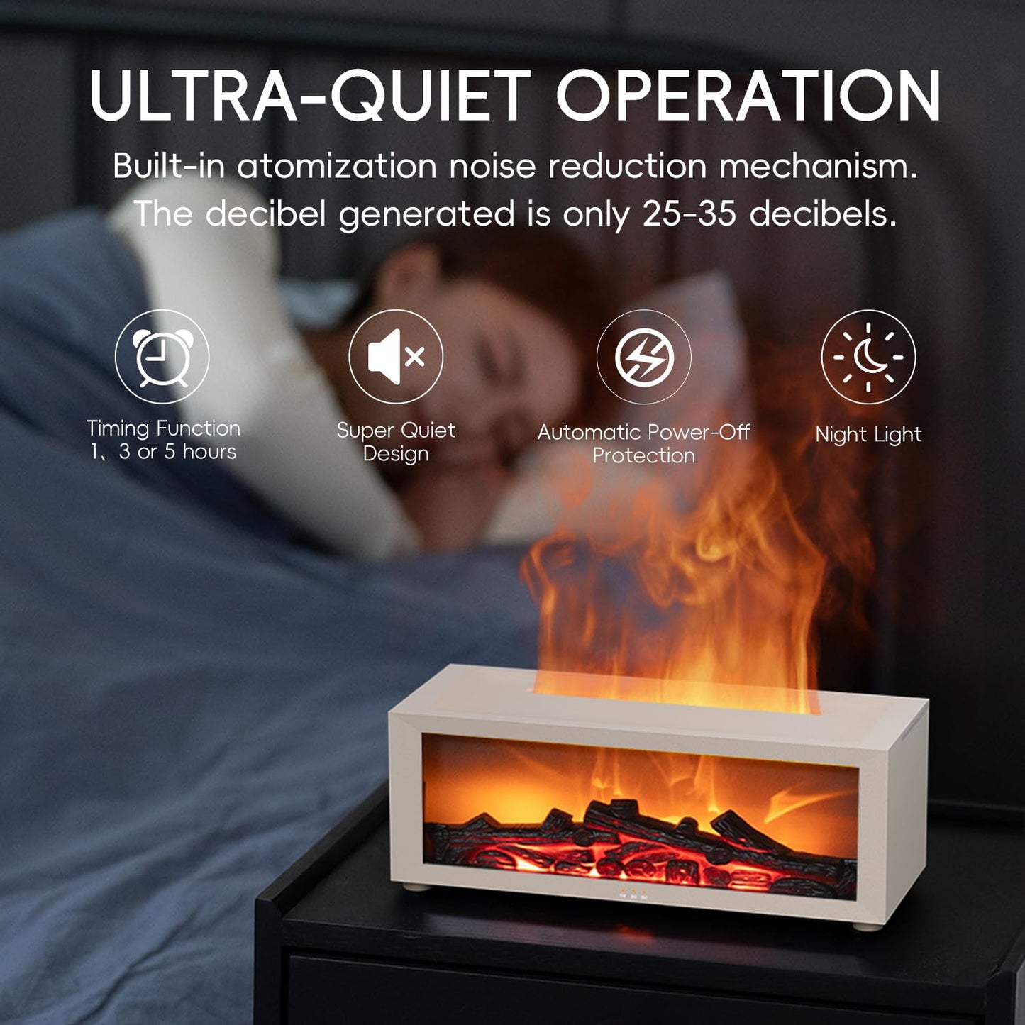 YALEDI Essential Oil Diffuser | 7-Color Fireplace Flame, 150ml Ultrasonic Diffuser with Remote & Timer – White